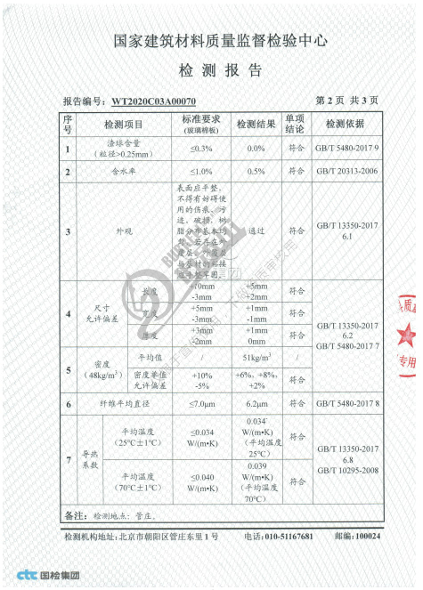 伯乐尔玻璃棉CTC委托检测报告（板）